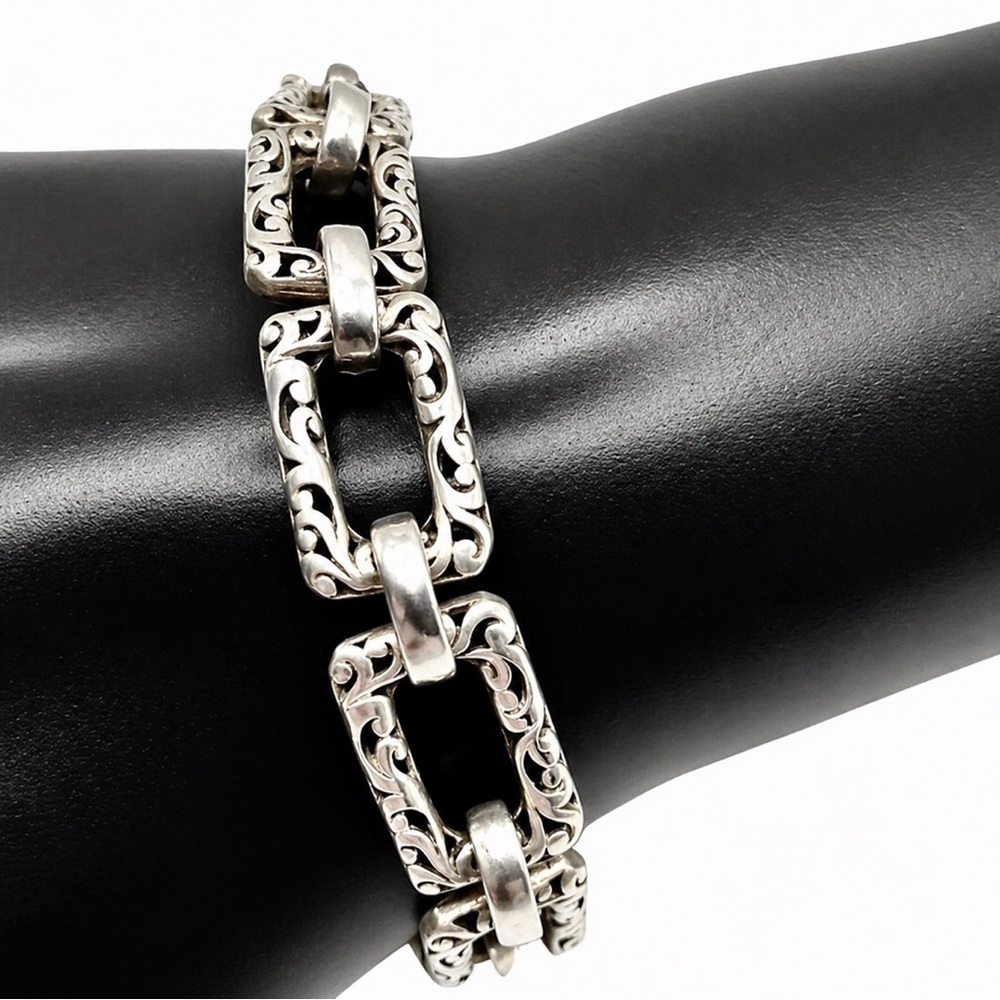 LOIS HILL Sterling Silver Cut Out Rectangular Open Link Toggle Bracelet RARE